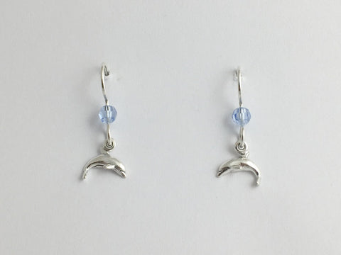 Sterling silver tiny Dolphin dangle earrings-ocean- crystal- dolphins- marine