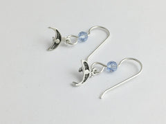 Sterling silver tiny Dolphin dangle earrings-ocean- crystal- dolphins- marine