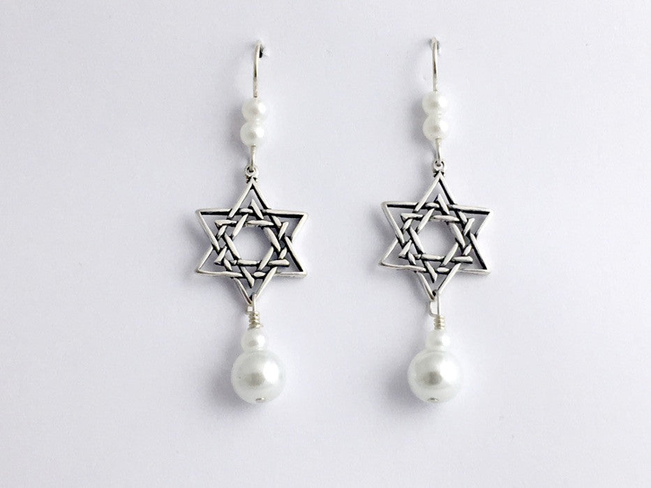 Sterling silver lg double Star of David dangle earrings-judaica-religion,stars