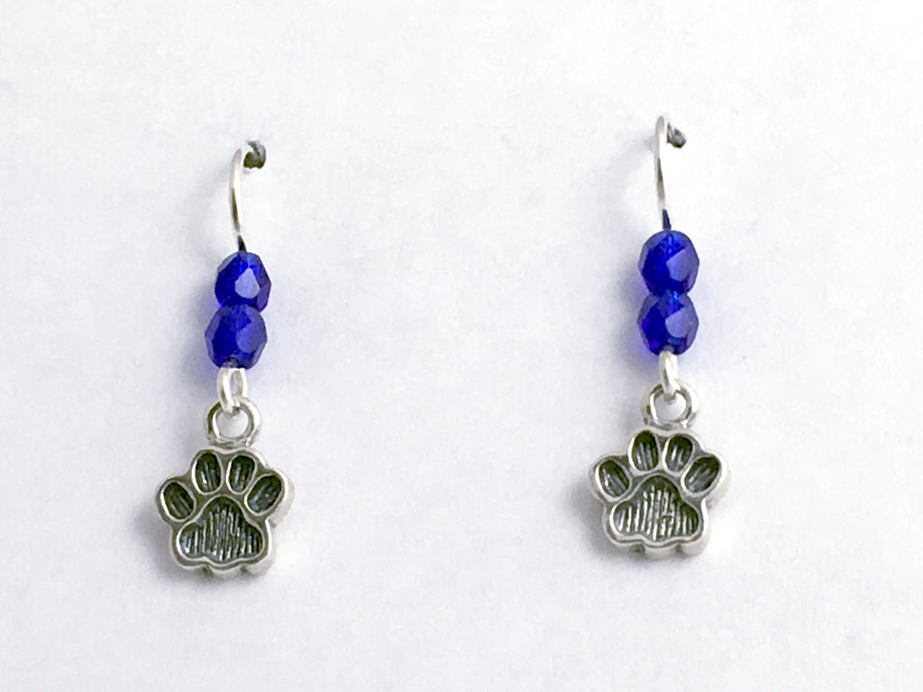 Sterling silver tiny paw print dangle earrings-dog,cat,team colors,paws,dogs