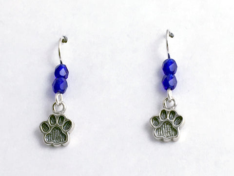 Sterling silver tiny paw print dangle earrings-dog,cat,team colors,paws,dogs