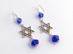 Sterling silver medium double Star of David dangle earrings-judaica-religion, blue