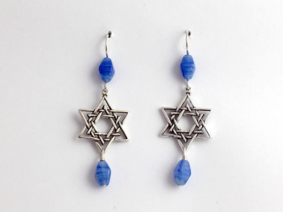 Sterling silver lg double Star of David dangle earrings-judaica- religion, stars,
