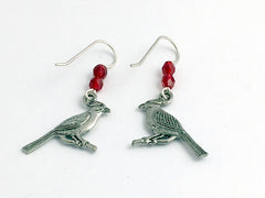 Pewter and Sterling silver cardinal dangle earrings-bird-red, cardinals, birds