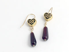 Gold tone Pewter & 14k gf Celtic Knot Heart earrings, burgundy glass, hearts