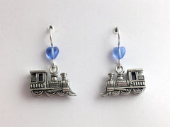 Pewter & sterling silver locomotive dangle earrings-train, trains, toy, RR,