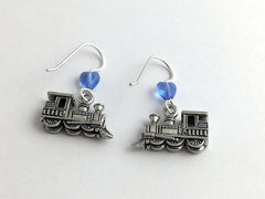 Pewter & sterling silver locomotive dangle earrings-train, trains, toy, RR,