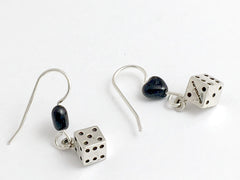 Sterling Silver 3D dice dangle earrings-bunco- games -die, gamble, craps, gaming