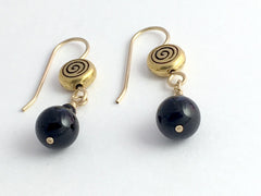 Gold tone Pewter & 14kgf spiral dangle earrings- black Onyx, spirals, Celtic,