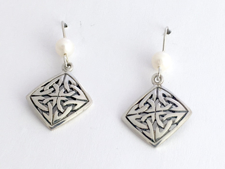 Sterling Silver  4 Trinity Celtic Knot  dangle Earrings-freshwater pearls, knots
