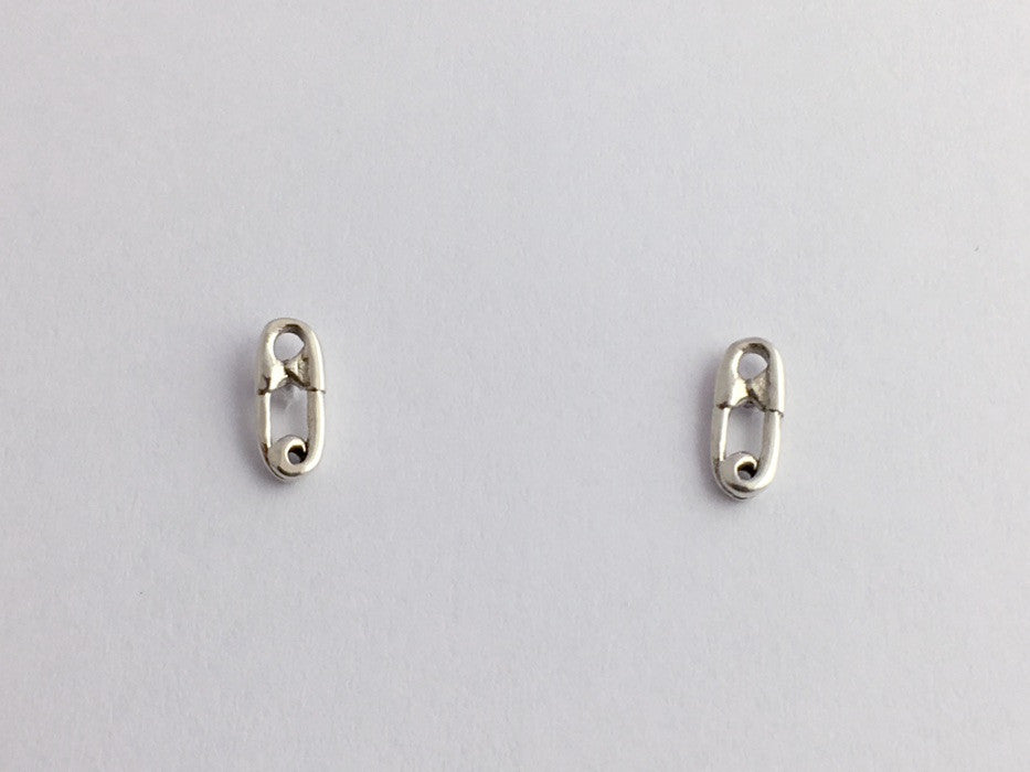 Sterling Silver small safety pin stud earrings-punk, diaper, pins