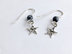 Sterling silver tiny Sheriff badge dangle earrings-Law Enforcement, star,