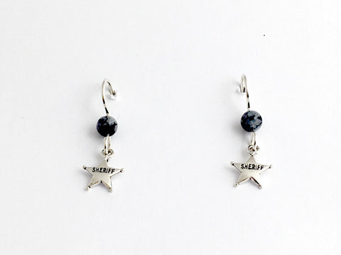 Sterling silver tiny Sheriff badge dangle earrings-Law Enforcement, star,