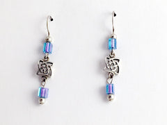 Sterling silver small square Celtic knot dangle earrings-purple/aqua glass,Knots