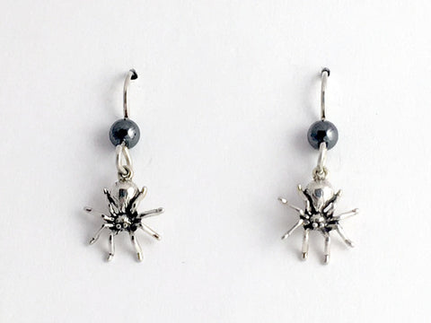 Sterling silver small spider dangle earrings-garden-arachnid, spiders, hematite