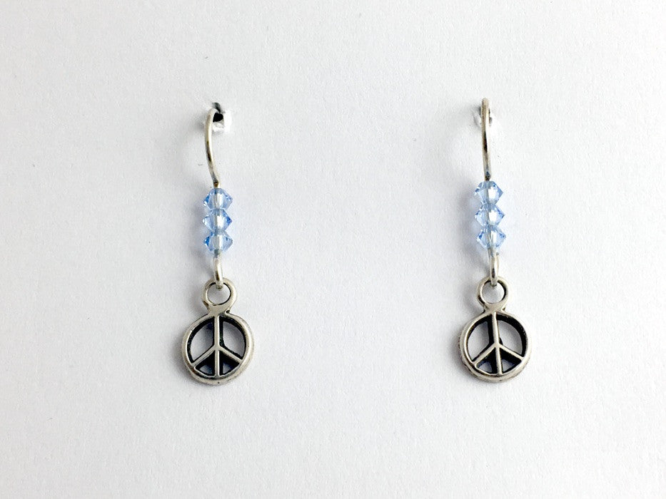 Sterling silver tiny  raised peace sign dangle earrings- world, signs, peaceful
