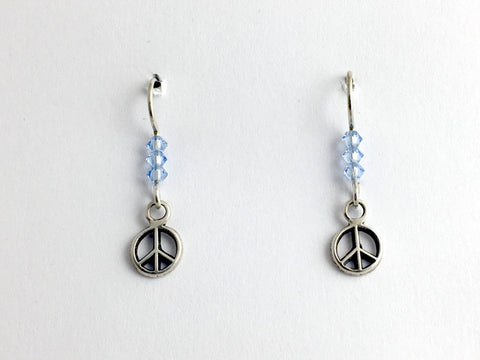 Sterling silver tiny  raised peace sign dangle earrings- world, signs, peaceful