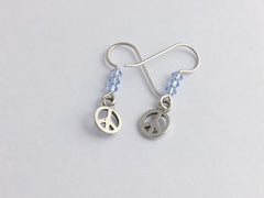 Sterling silver tiny  raised peace sign dangle earrings- world, signs, peaceful