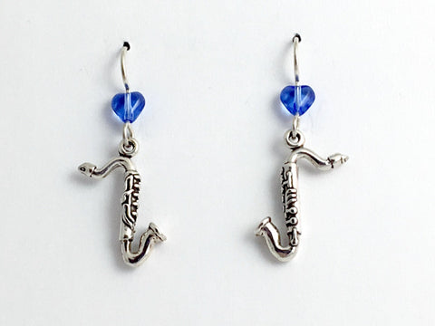 Sterling Silver small saxophone dangle Earrings-music, sax, jazz, band, musician