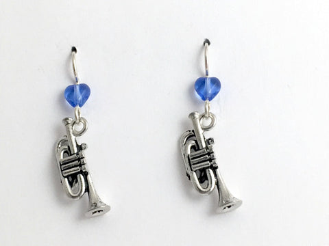 Pewter & sterling silver trumpet dangle earrings-music, trumpets band, musician