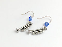 Pewter & sterling silver trumpet dangle earrings-music, trumpets band, musician