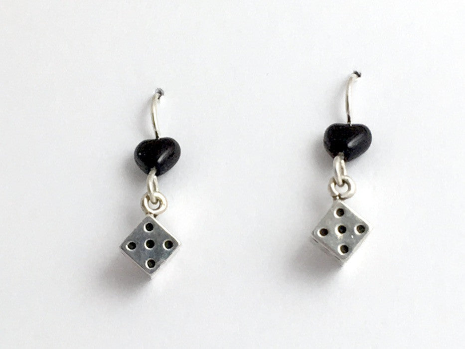 Sterling Silver 3D dice dangle earrings-bunco- games -die, gamble, craps, gaming