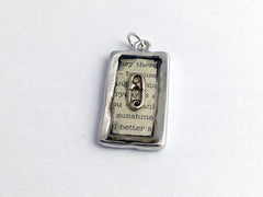 Pewter frame pendant w/ sterling silver safety pin-resin,safe ally-sunshine