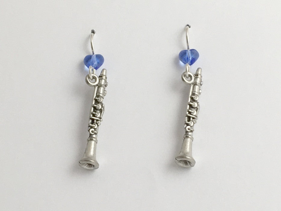 Pewter & sterling silver clarinet dangle earrings-music, band color, instrument