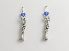 Pewter & sterling silver clarinet dangle earrings-music, band color, instrument