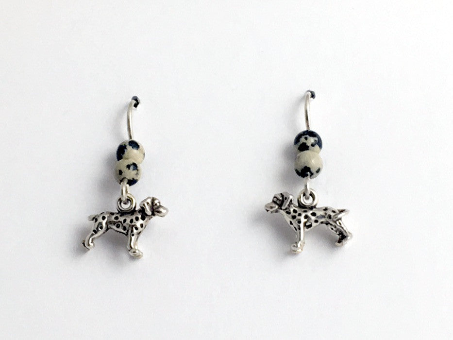 Sterling Silver tiny Standing 3D Dalmatian dog dangle Earrings-jasper,dalmatians