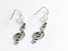 Sterling Silver large Treble Clef dangle earrings-music,musician, singer, score