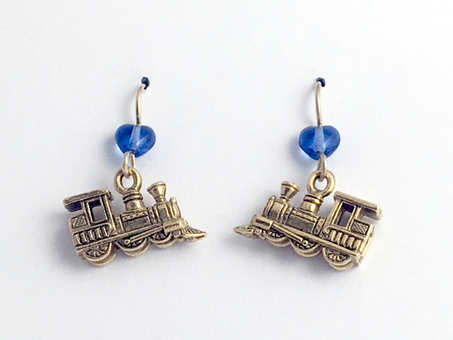 Goldtone Pewter & 14k GF locomotive dangle earrings-train, trains, toy, RR,