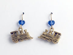 Goldtone Pewter & 14k GF locomotive dangle earrings-train, trains, toy, RR,