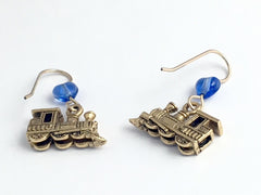 Goldtone Pewter & 14k GF locomotive dangle earrings-train, trains, toy, RR,