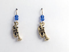 Gold tone Pewter & 14k gold filled trumpet dangle earrings- music,band,trumpets