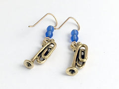 Gold tone Pewter & 14k gold filled trumpet dangle earrings- music,band,trumpets