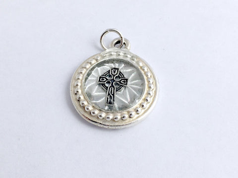 Pewter frame, holographic print with sterling silver Celtic cross pendant-resin