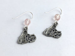 Pewter & Sterling Silver Cat with fish bowl dangle Earrings-naughty kitty, cats,