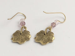 Gold tone Pewter Dragonfly on leaf earrings-14kgf earwire-dragonflies, leaves