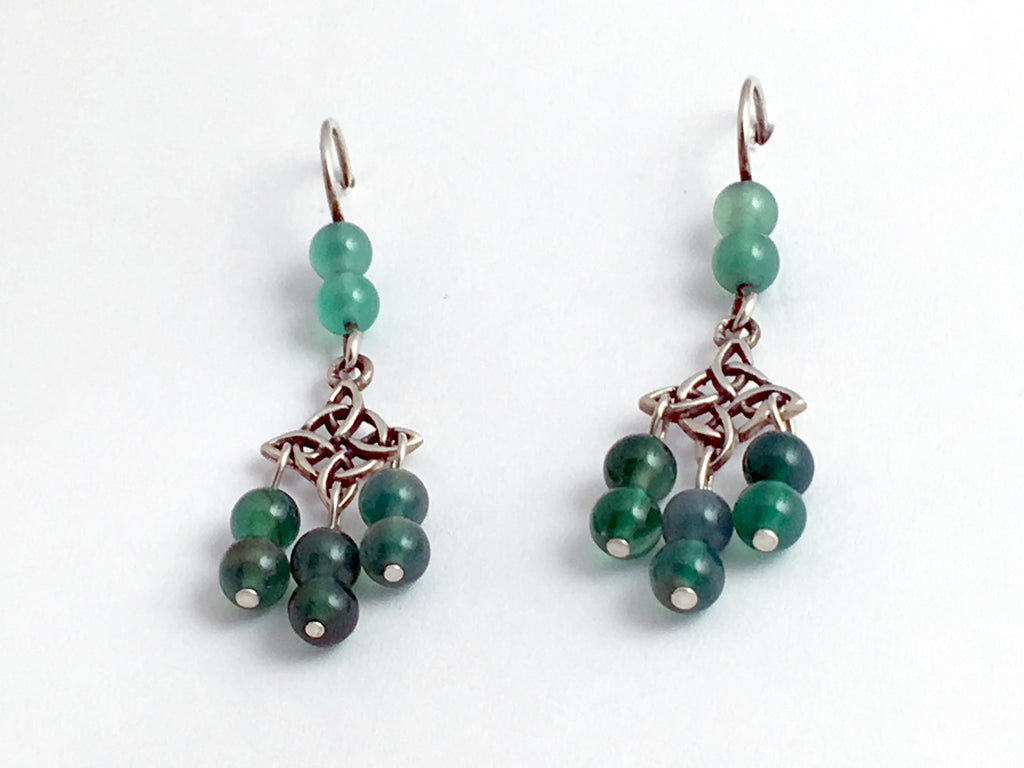 Sterling Silver Celtic Knot dangle Earrings-green agate, knots,cross w/circle