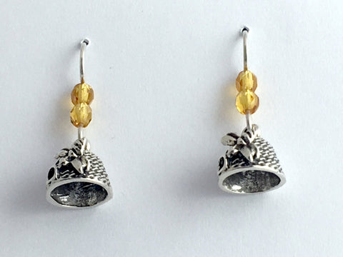 Sterling silver bee skep dangle earrings-bee keeping- honey bees, insects, Apis