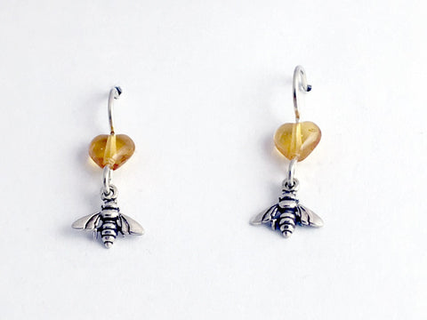 Sterling silver tiny bee earrings-bee keeping- honey- bees- insect- queen bee