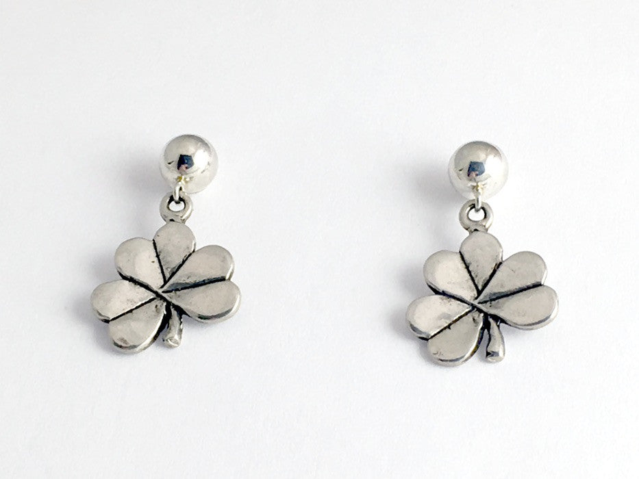 5mm ball stud w/ Sterling Silver medium Shamrock dangle  Earrings- Irish-Celtic