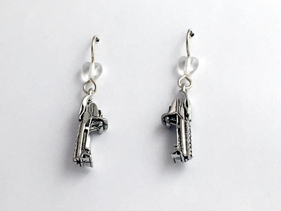 Pewter & sterling silver snowmobile dangle earrings-glass- snow mobile, winter