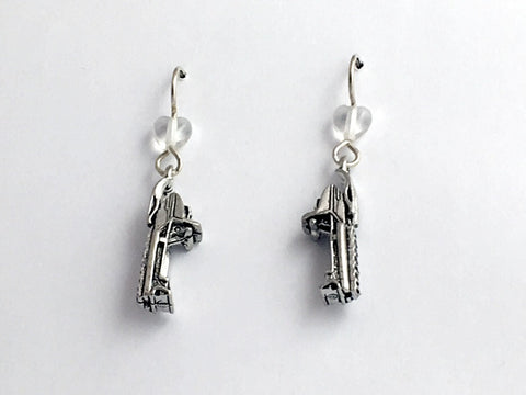 Pewter & sterling silver snowmobile dangle earrings-glass- snow mobile, winter