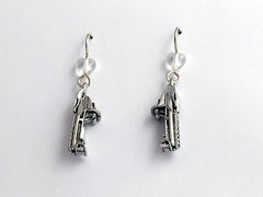 Pewter & sterling silver snowmobile dangle earrings-glass- snow mobile, winter