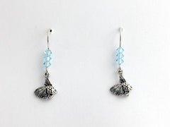 Sterling silver tiny fancy gold fish dangle earrings-lt aqua crystal- tropical