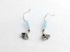 Sterling silver tiny fancy gold fish dangle earrings-lt aqua crystal- tropical