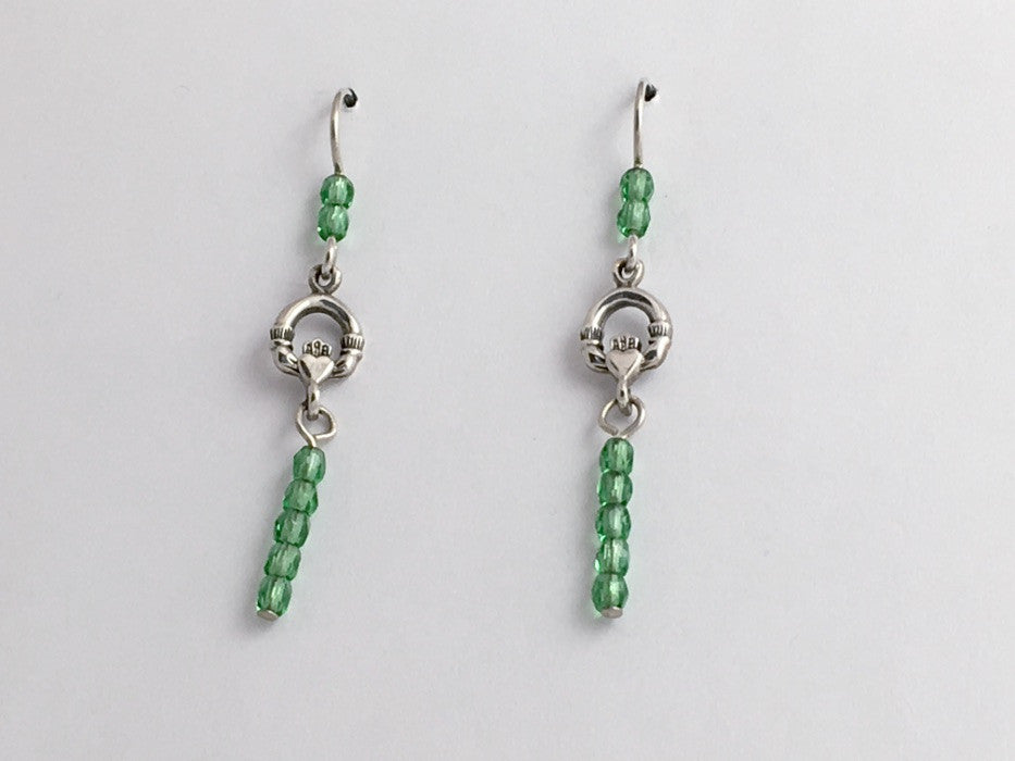 Sterling Silver small Claddagh dangle Earrings-celtic-Irish -green- Ireland-Eire