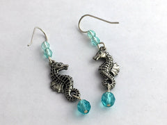 Pewter & Sterling silver sea horse dangle earrings-ocean, seahorse, sea, marine